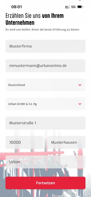 Formular Unternehmensdaten